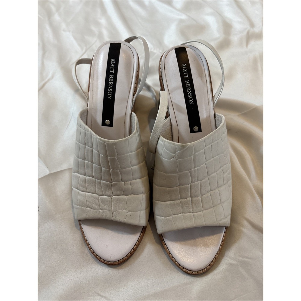 Matt Bernson Women's Leather Mule Ankle Strap Open Platform‎ Wood Wedges Size 10